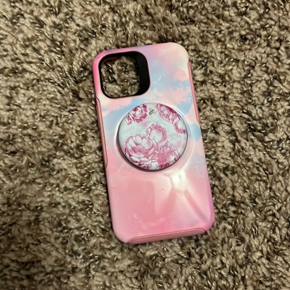 Otterbox iPhone 12 mini case w/ burts bee popsocket for lip balm